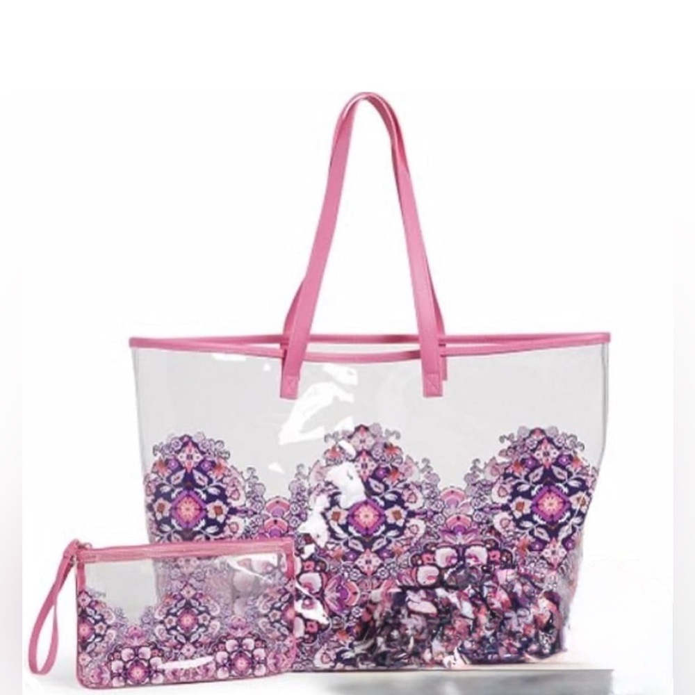 Vera Bradley magenta medallion Clear and floral  Patterned Tote & wristlet